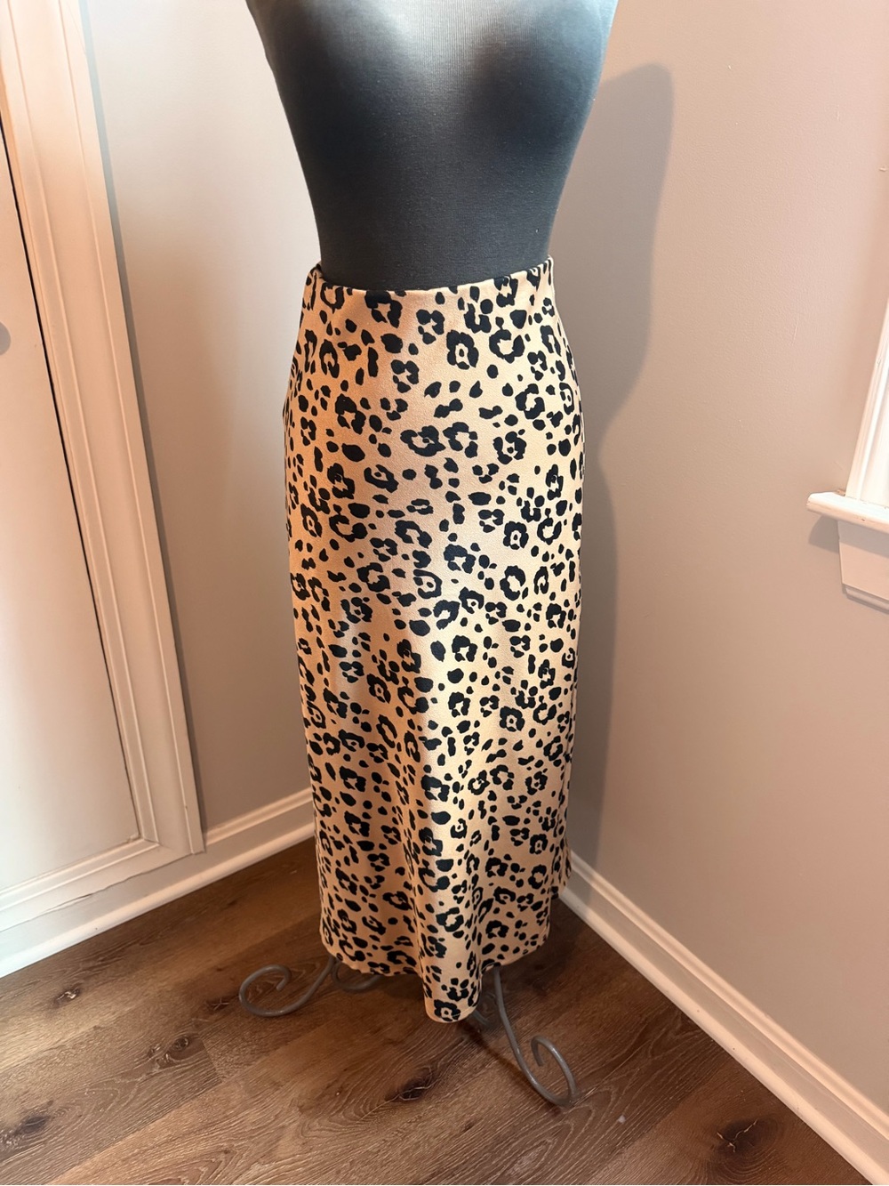 Leopard Print Silk Midi Skirt - Black & Tan